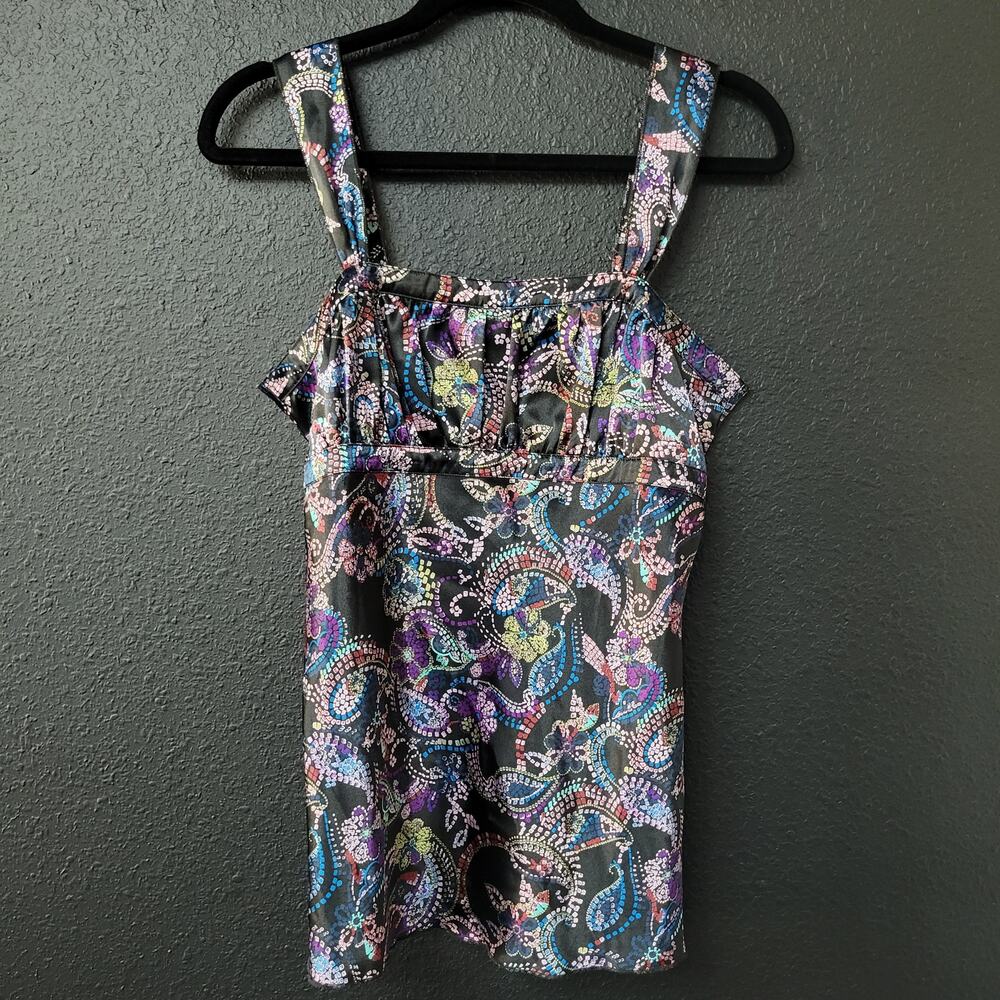 Self Esteem Y2K Paisley Babydoll Tank Top Medium Black Multicolor Empire Waist